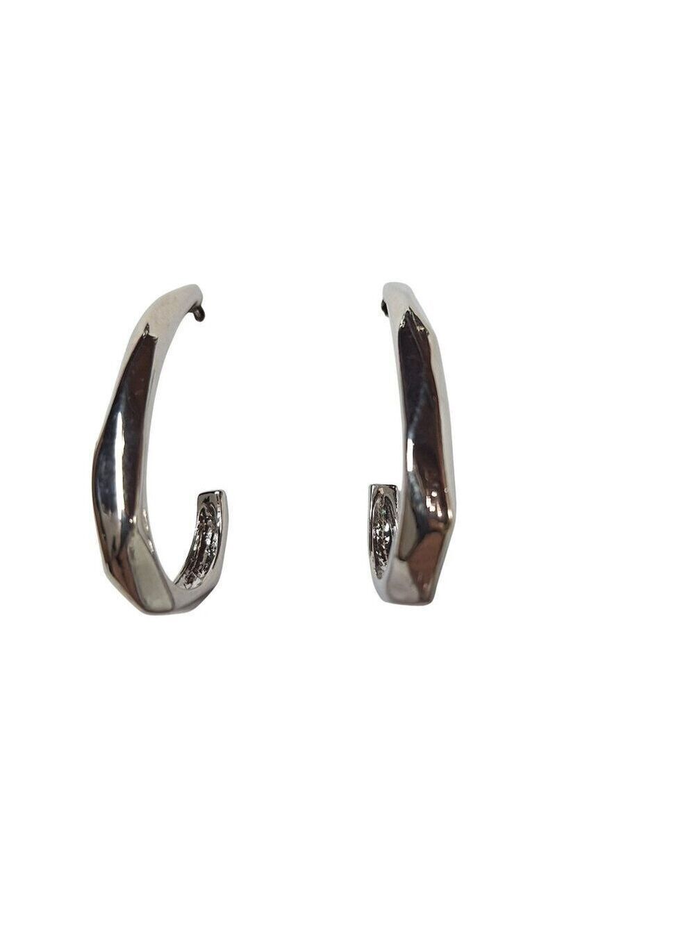 Silver Tone Hoop Earrings Geometric